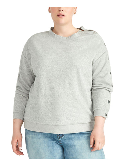 RACHEL RACHEL ROY Womens Gray Snap Sleeve Long Sleeve Crew Neck T-Shirt Plus 1X