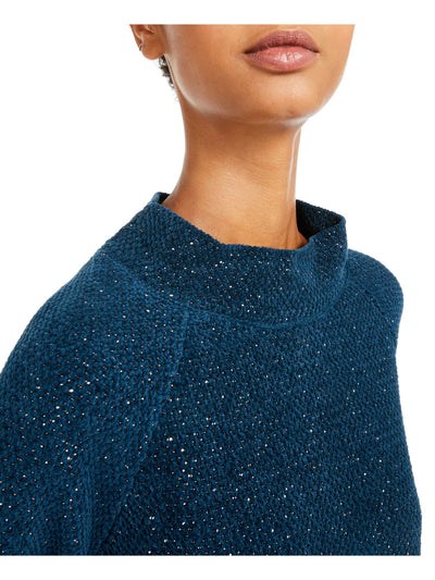 EILEEN FISHER Womens Teal Textured Speckle Long Sleeve Mock Neck Sweater XXS