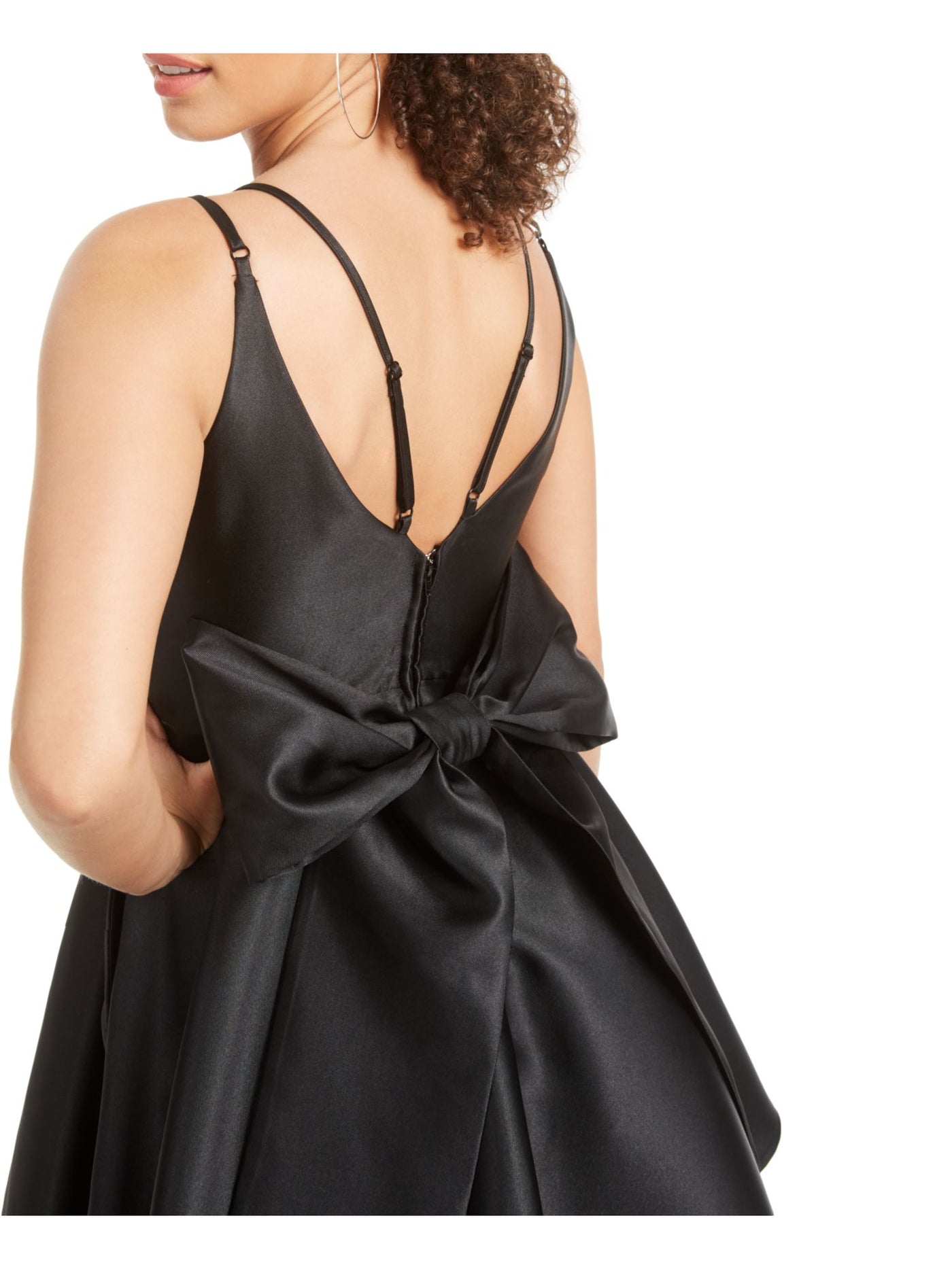 TRIXXI Womens Black Spaghetti Strap Scoop Neck Short Evening Fit + Flare Dress 0