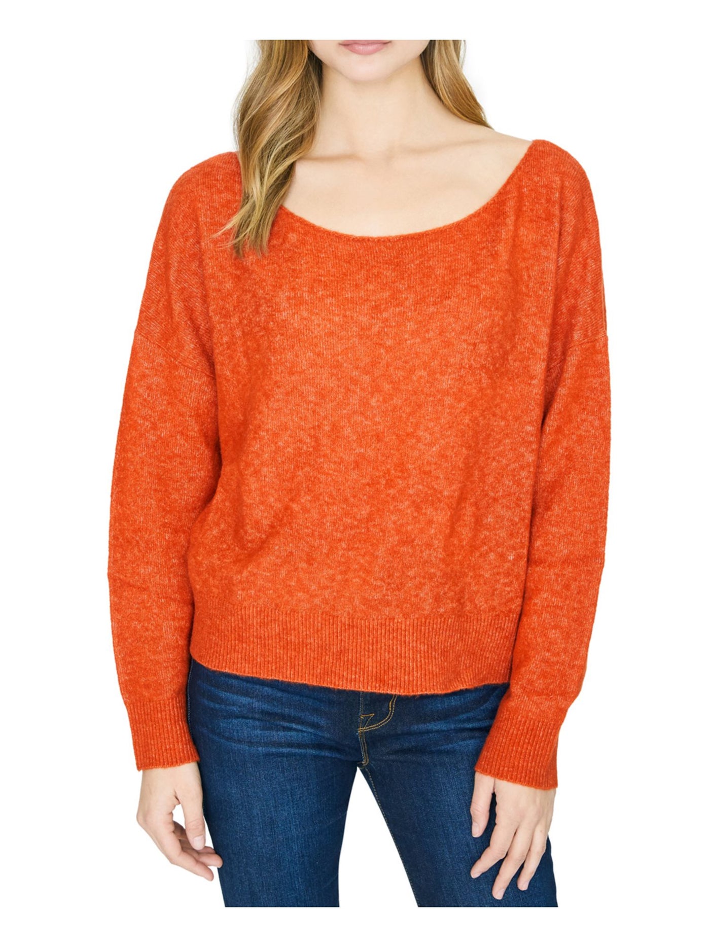 SANCTUARY Womens Orange Soft Long Sleeve Scoop Neck Sweater Size: XL