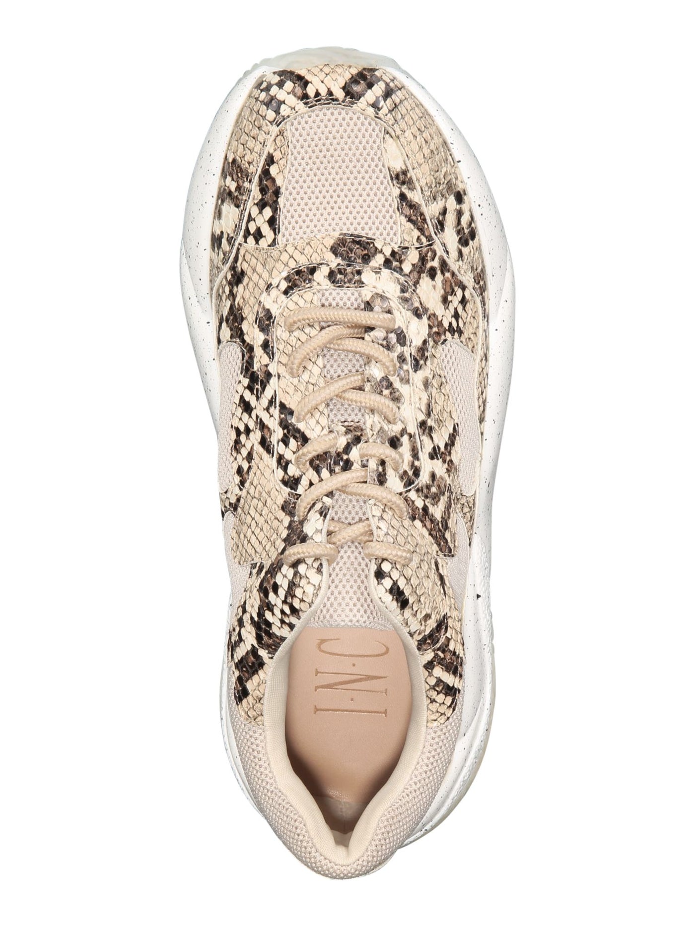 INC Womens Beige Snake Print Comfort Bubblez Round Toe Lace-Up Leather Athletic Training Shoes M