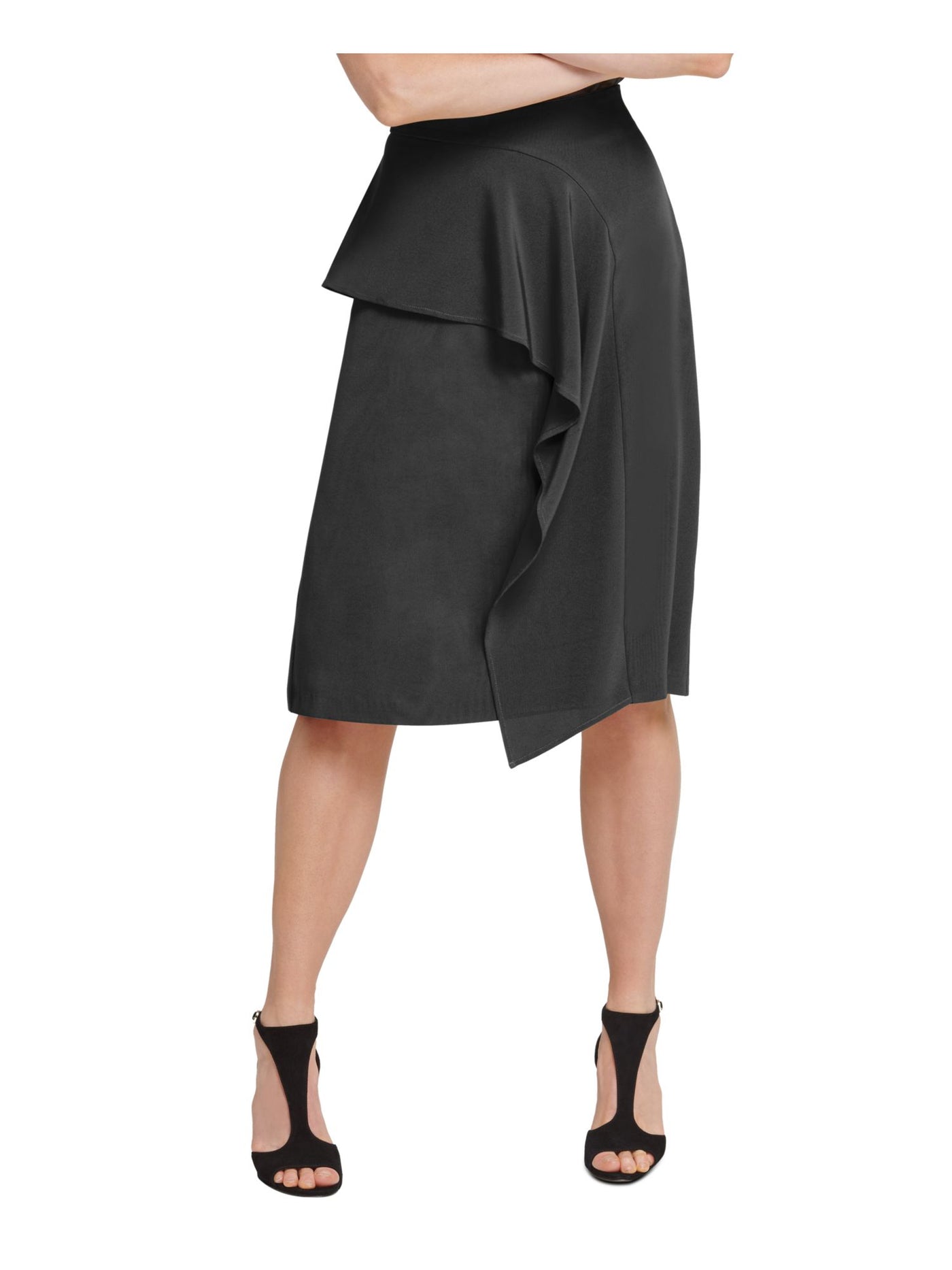 DKNY Womens Black Knee Length Ruffled Skirt 2