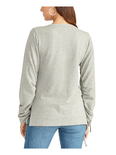 RACHEL RACHEL ROY Womens Gray Ruched Long Sleeve Jewel Neck Sweater M