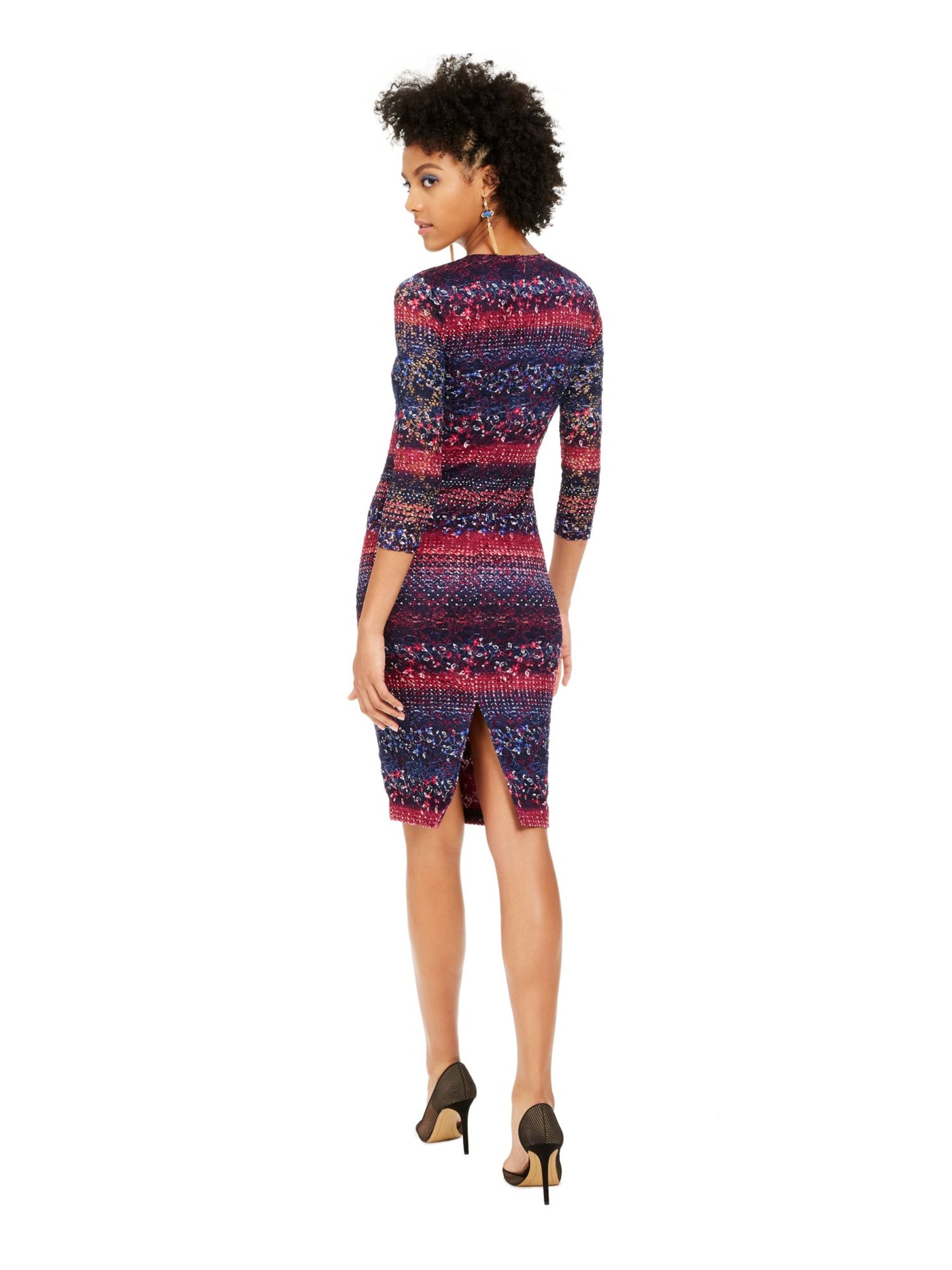 KENSIE DRESSES Womens Purple Textured Printed 3/4 Sleeve Jewel Neck Knee Length Dress Juniors 16