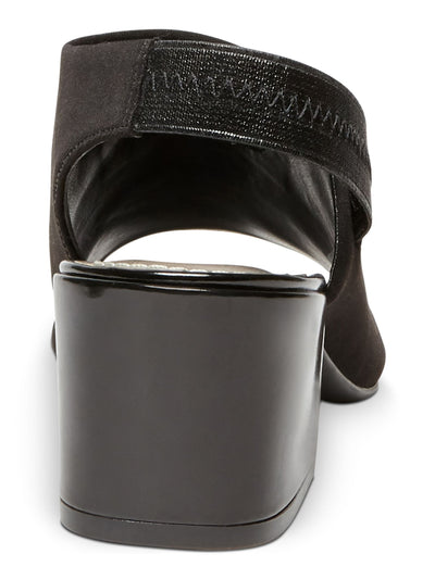 ANNE KLEIN Womens Black Glossy Breathable Stretch Cushioned Samantha Peep Toe Block Heel Slingback Sandal 6 M