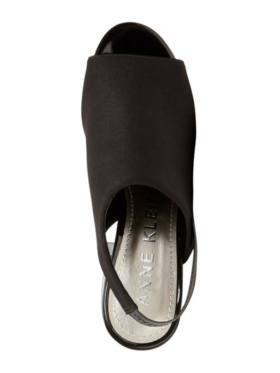 ANNE KLEIN Womens Black Glossy Breathable Stretch Cushioned Samantha Peep Toe Block Heel Slingback Sandal 6 M