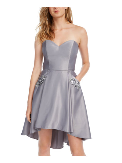BLONDIE Womens Silver Sleeveless Short Fit + Flare Formal Dress Juniors Size: 0