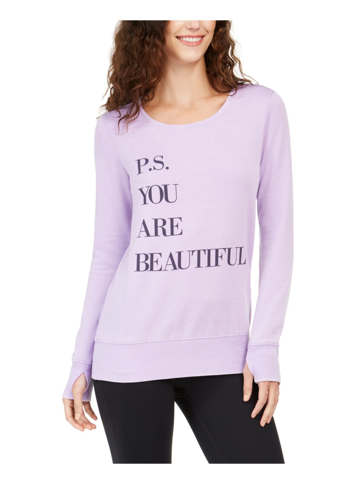 IDEOLOGY Womens Purple Printed Long Sleeve Jewel Neck Evening Top Size: XS