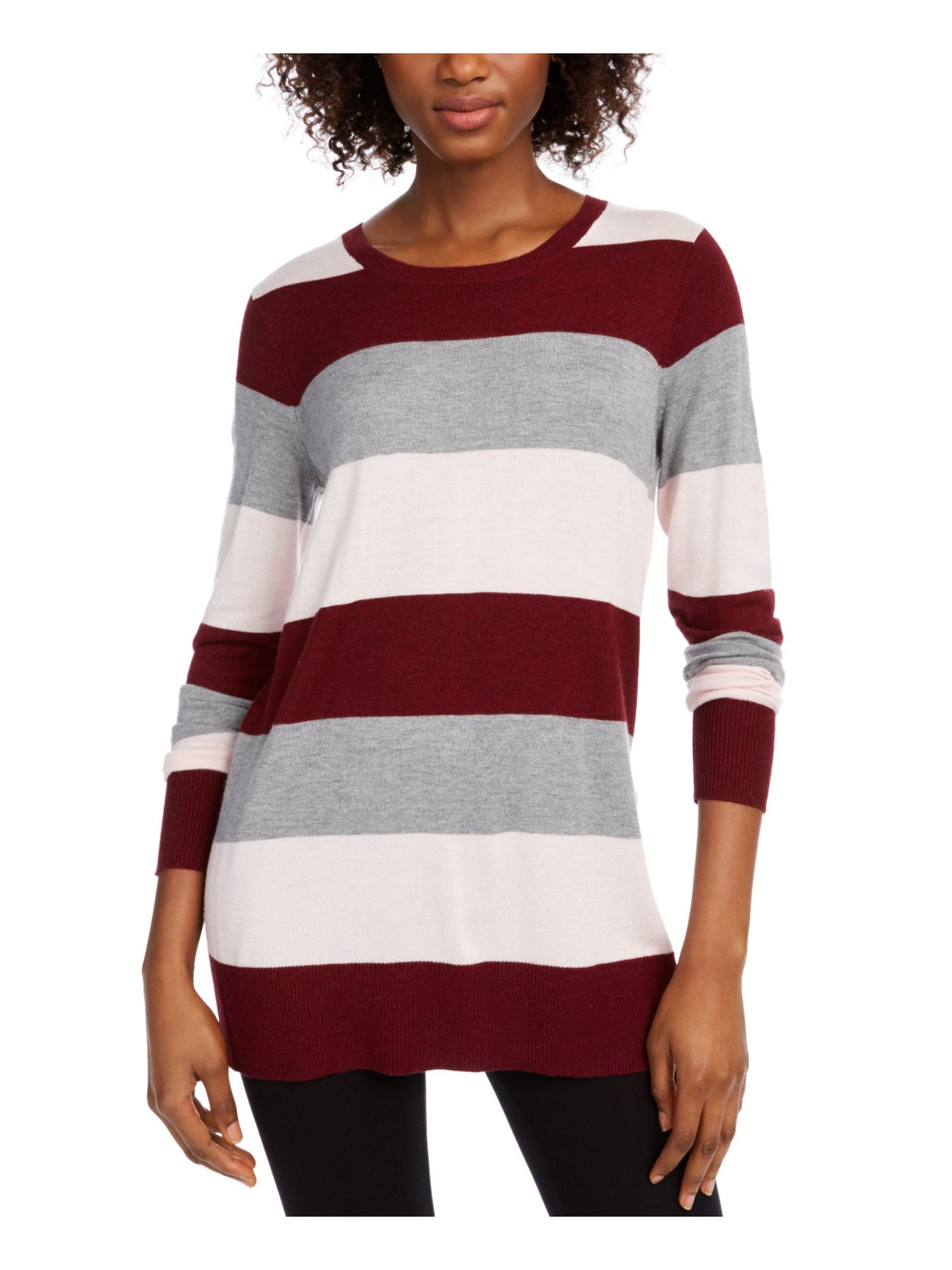 MAISON JULES Womens Burgundy Color Block Long Sleeve Jewel Neck Sweater Size: XS