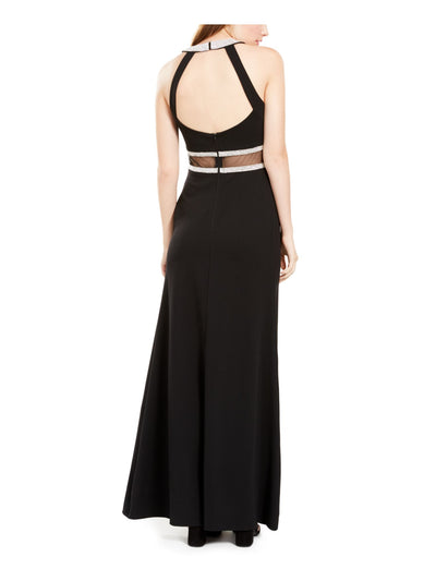 SEQUIN HEARTS Womens Black Slitted Sleeveless Halter Full-Length Formal Fit + Flare Dress Juniors 9