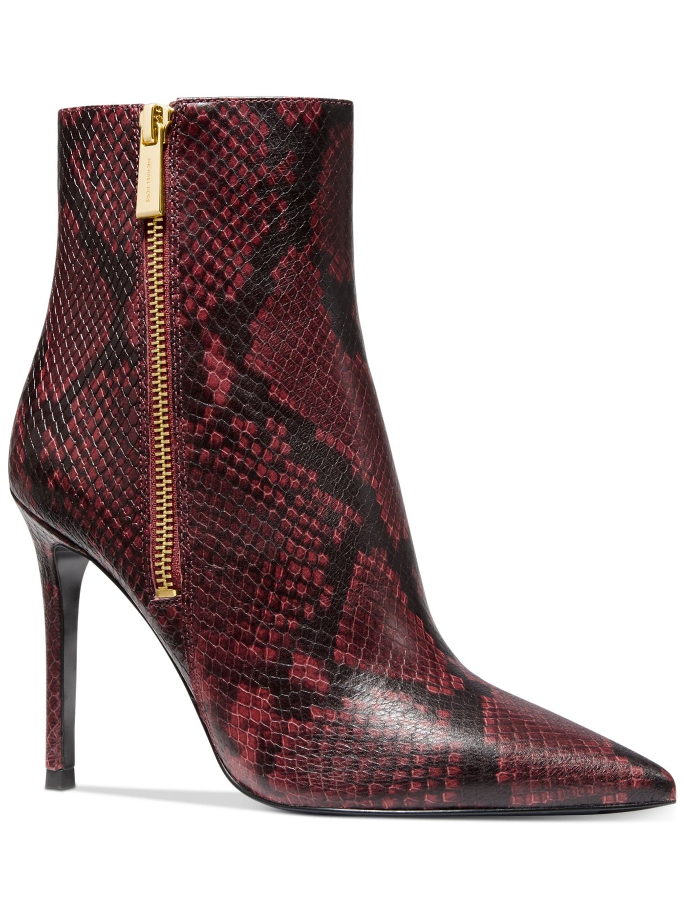 MICHAEL KORS Womens Maroon Snakeskin Padded Comfort Keke Pointed Toe Stiletto Leather Booties 8 M