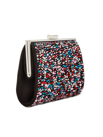 INC Women's Black Beaded Canvas Multi Chain Strap Minaudiere Clutch Handbag