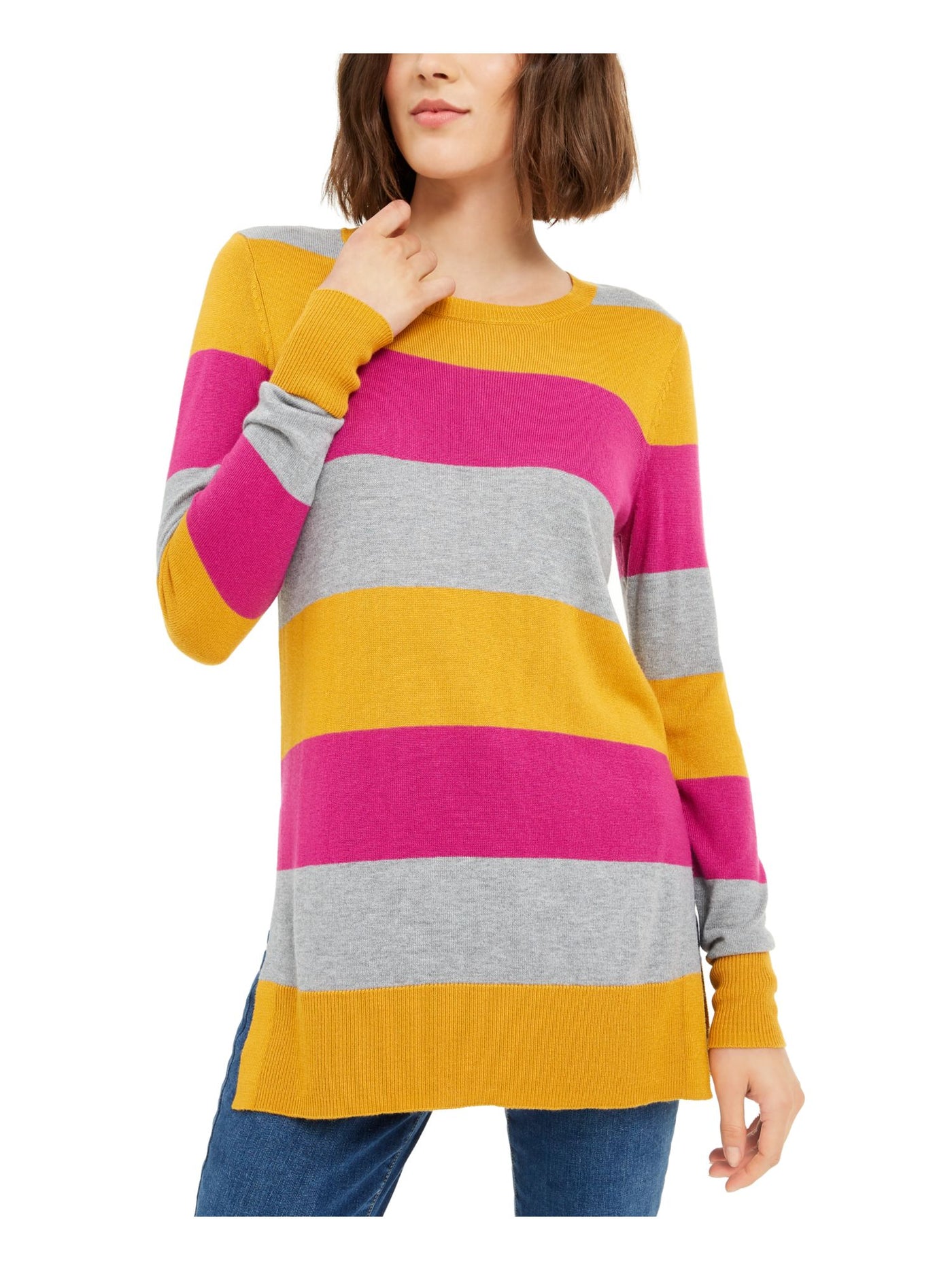 MAISON JULES Womens Yellow Color Block Long Sleeve Sweater Size: S