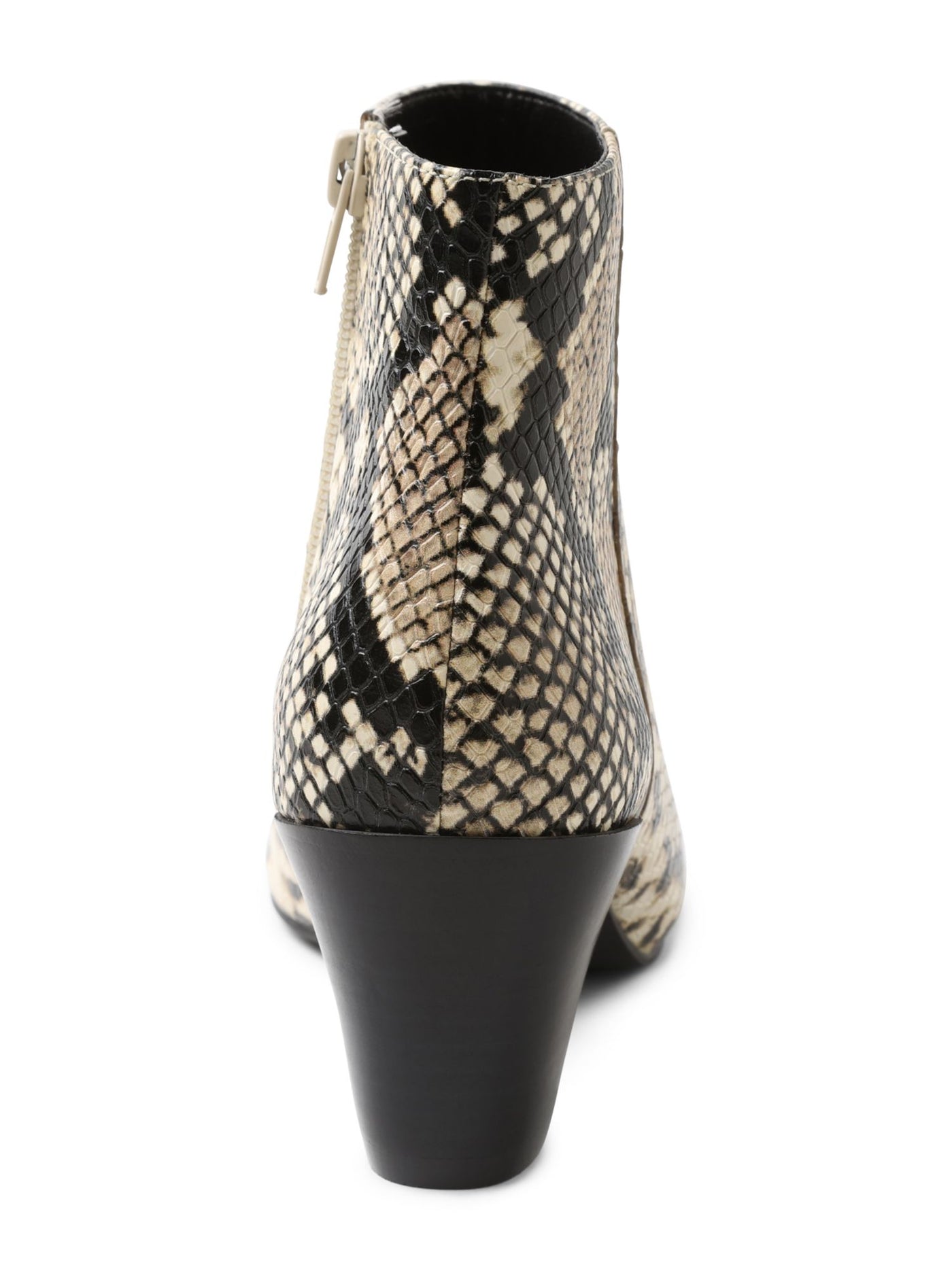 KENSIE Womens Beige Snake Print Angled Heel Comfort Leticia Pointed Toe Stacked Heel Zip-Up Leather Booties M