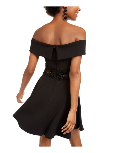B DARLIN Womens Black Embellished Off Shoulder Mini Formal Fit + Flare Dress Juniors 11\12