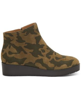 LUCKY BRAND Womens Green Camouflage 0.5" Platform Cushioned Karmeya Round Toe Wedge Zip-Up Leather Booties M