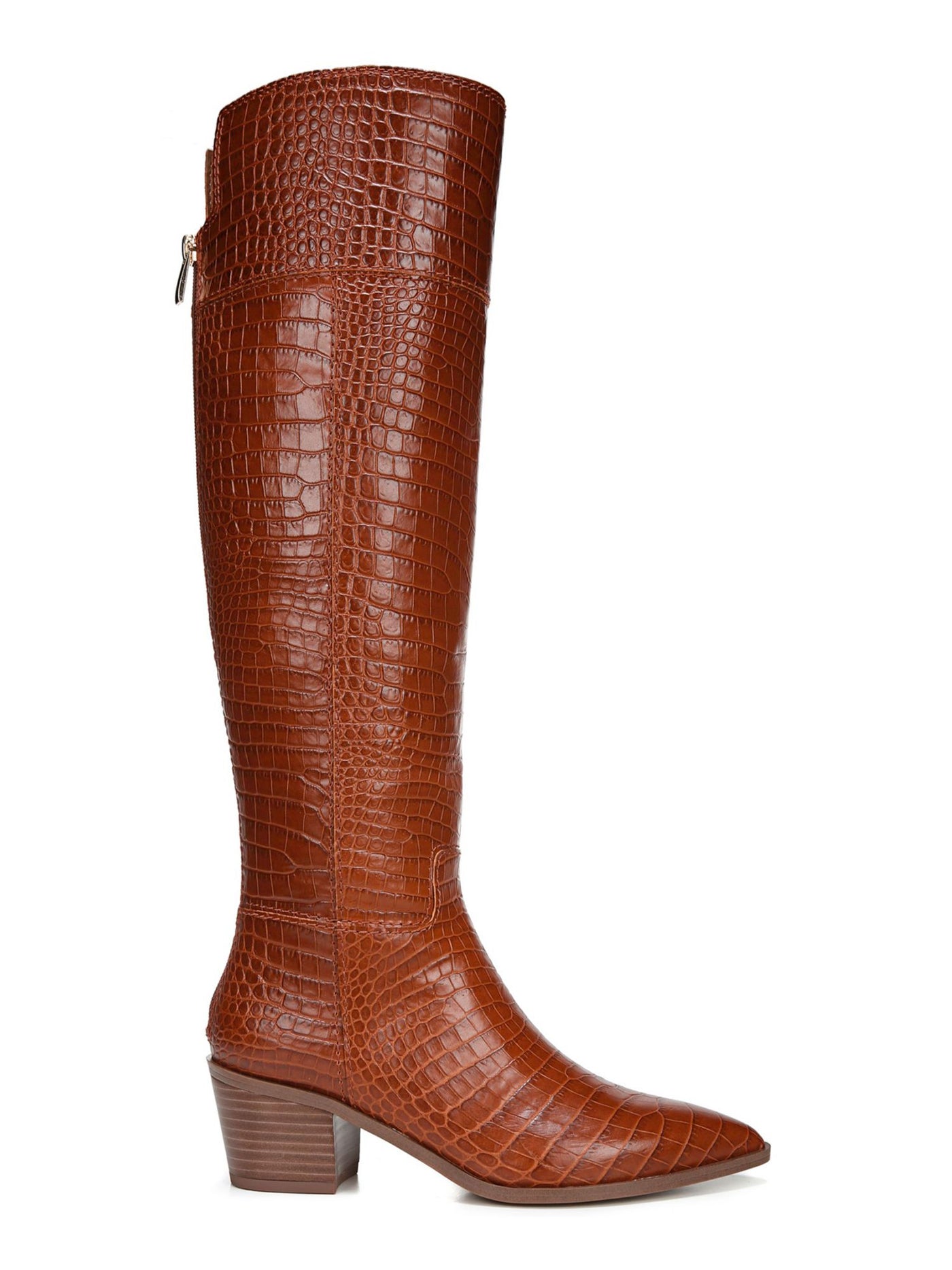 FRANCO SARTO Womens Brown Bead-Link Trim At Welt Cushioned Becky Round Toe Stacked Heel Zip-Up Leather Riding Boot 7.5