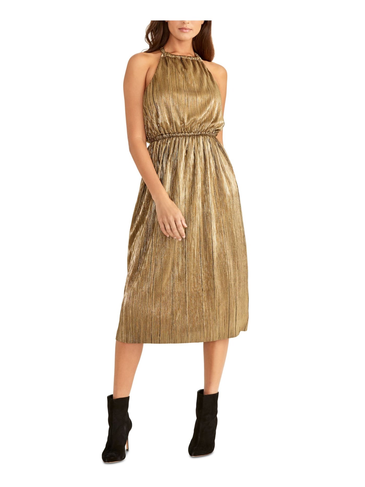 RACHEL RACHEL ROY Womens Gold Sleeveless Halter Midi Evening Fit + Flare Dress XS