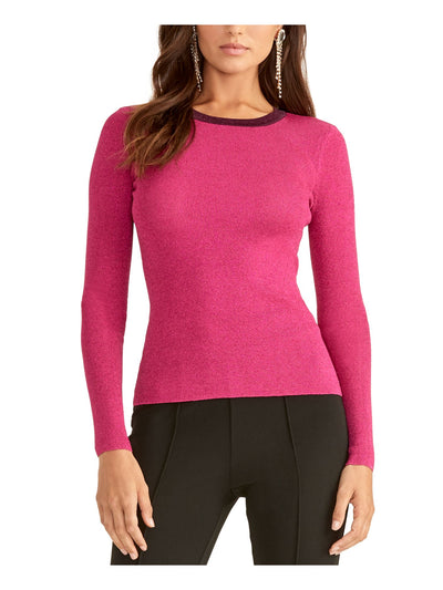 RACHEL RACHEL ROY Womens Pink Glitter Long Sleeve Crew Neck Sweater M
