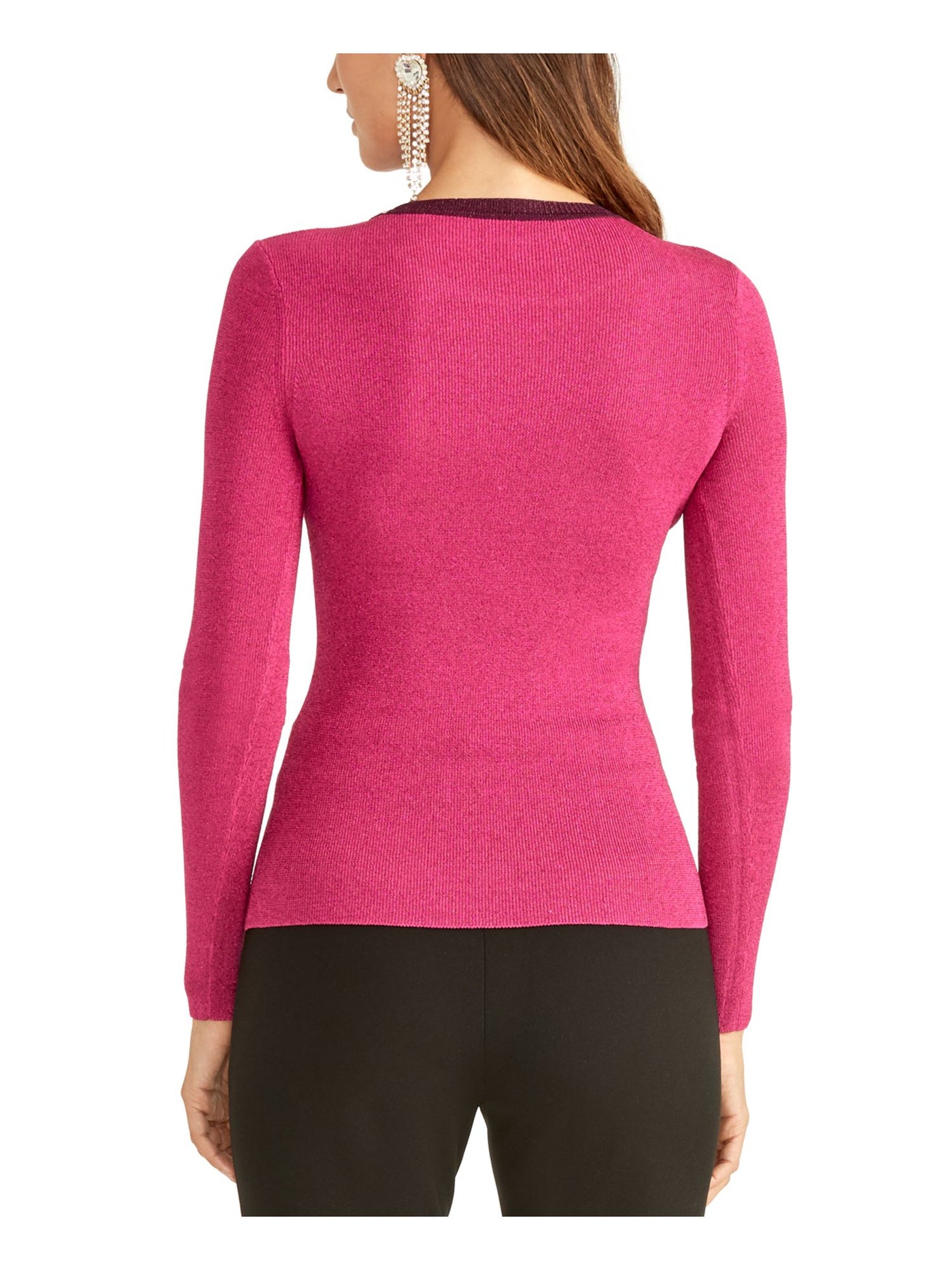 RACHEL RACHEL ROY Womens Pink Glitter Long Sleeve Crew Neck Sweater M