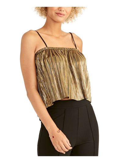 RACHEL ROY Womens Gold Shimmer Striped Spaghetti Strap Square Neck Cocktail Crop Top L