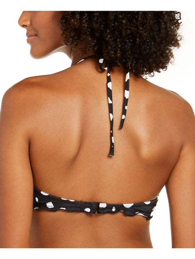 SUNDAZED Women's Black Polka Dot Stretch Bow Detail Lined Sweetheart Ruffled Ava Underwire Swimsuit Top 34D