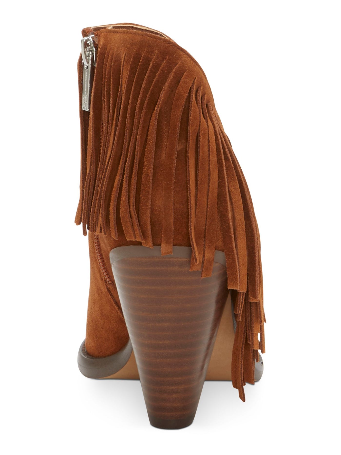 JESSICA SIMPSON Womens Brown Comfort Fringed Jewles Pointed Toe Cone Heel Zip-Up Leather Booties 11 M