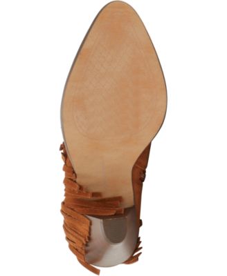 JESSICA SIMPSON Womens Brown Comfort Fringed Jewles Pointed Toe Cone Heel Zip-Up Leather Booties M