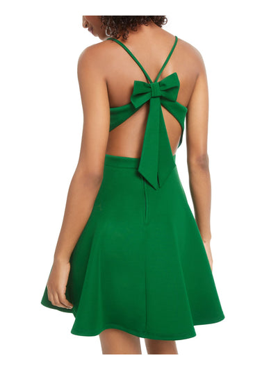 CITY STUDIO Womens Green Spaghetti Strap V Neck Mini Party Fit + Flare Dress Juniors 9