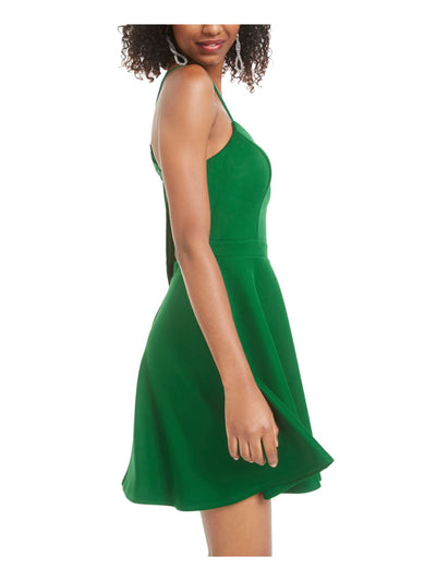 CITY STUDIO Womens Green Spaghetti Strap V Neck Mini Party Fit + Flare Dress Juniors 9
