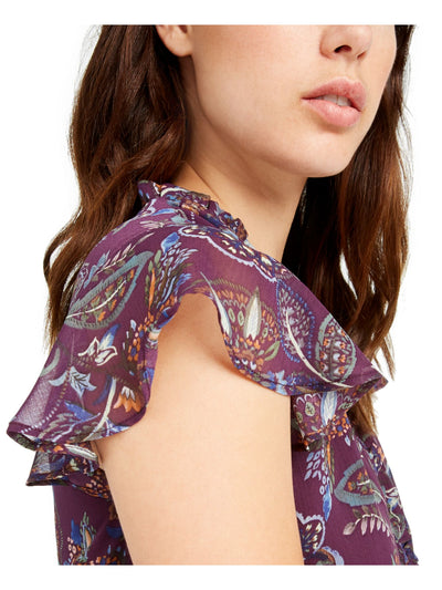 Q+A Los Angeles Womens Purple Ruffled Floral Short Sleeve V Neck Short Wrap Dress S