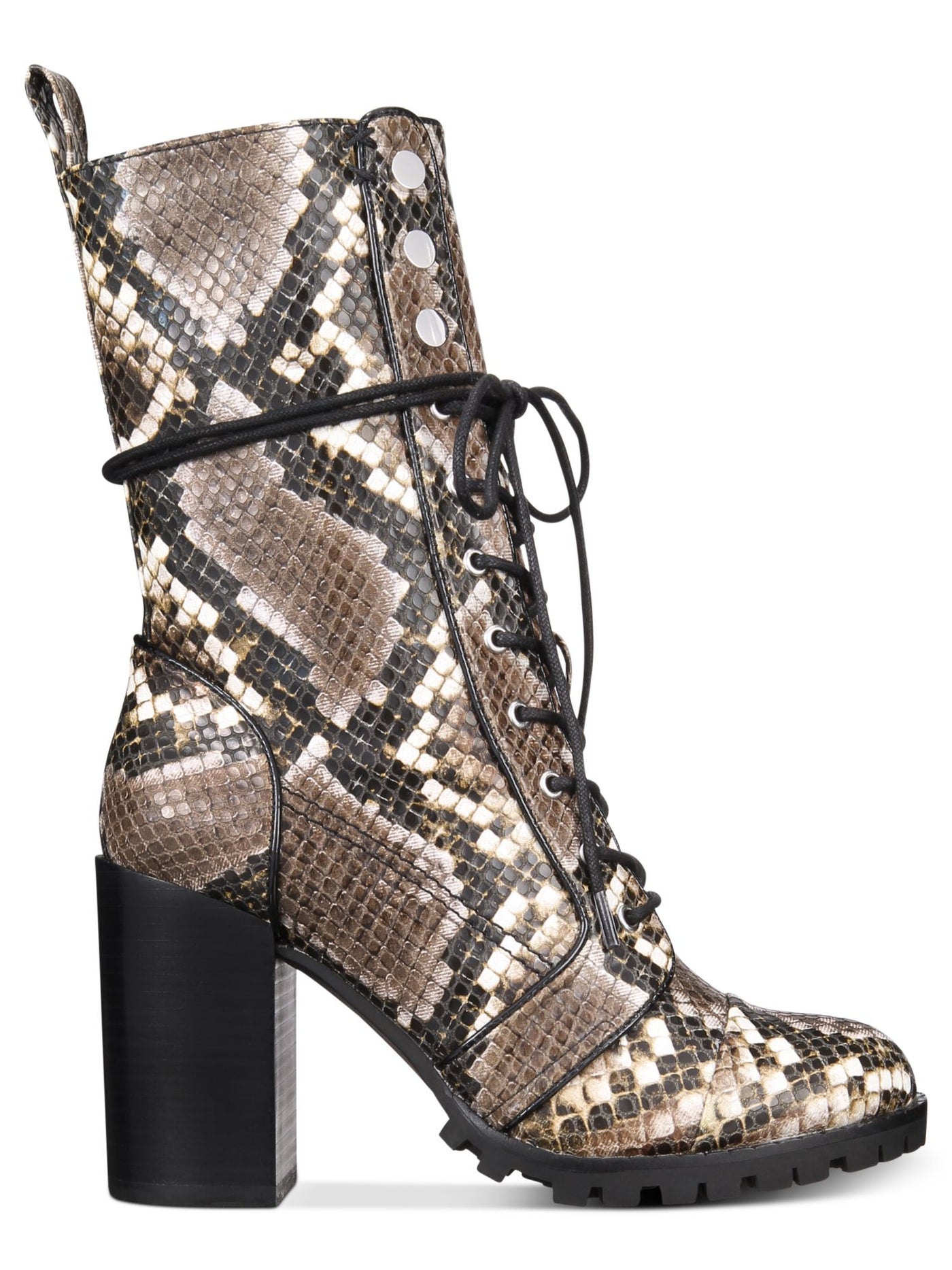 DOLCE VITA Womens Beige Animal Print With Side Zip Round Toe Block Heel Lace-Up Combat Boots 8.5