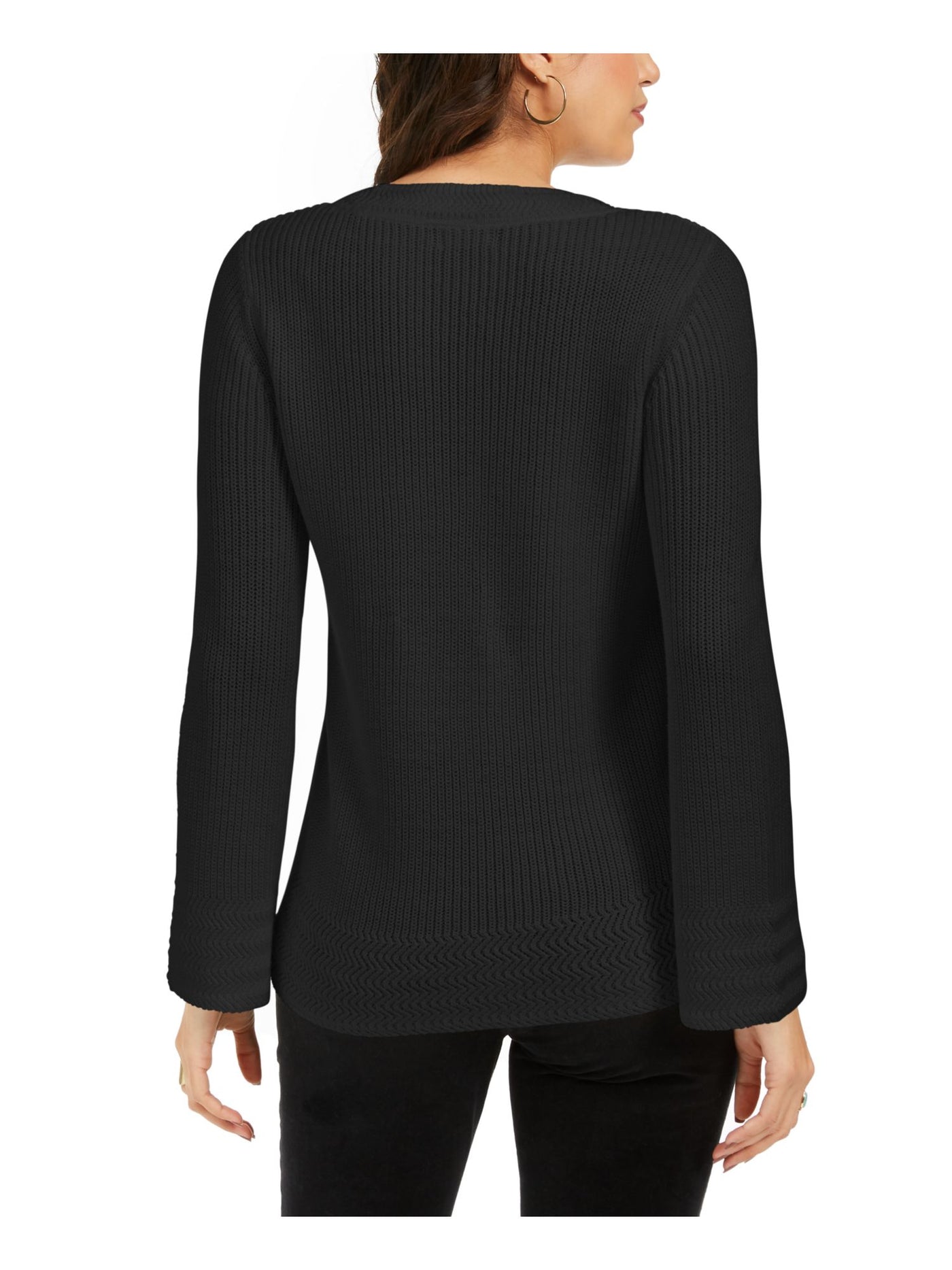 STYLE & COMPANY Womens Black Long Sleeve Scoop Neck Sweater Petites Size: PM