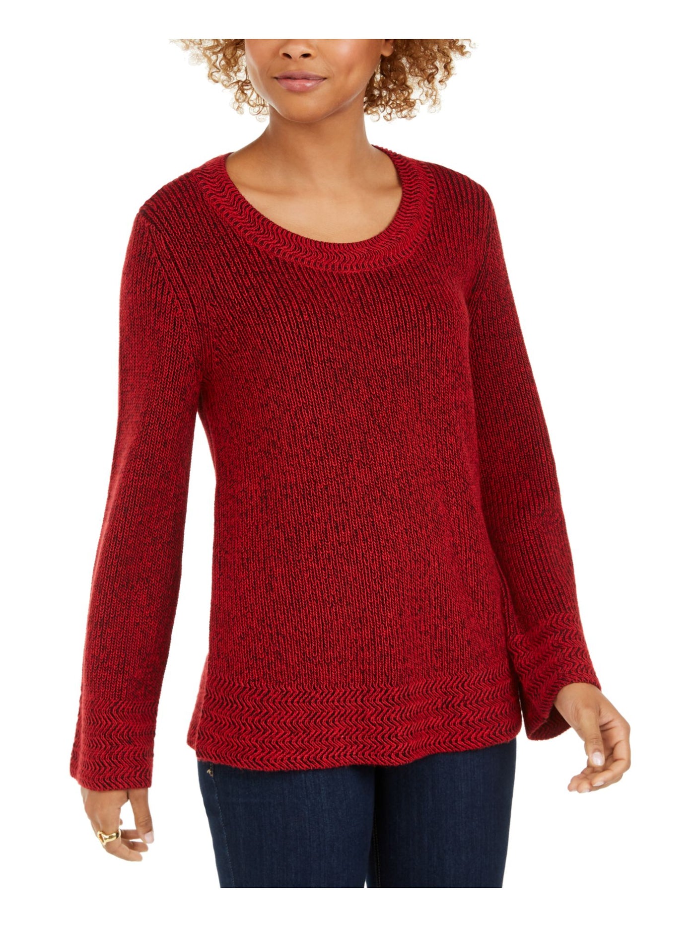 STYLE & COMPANY Womens Red Printed Long Sleeve Top Petites Size: PS