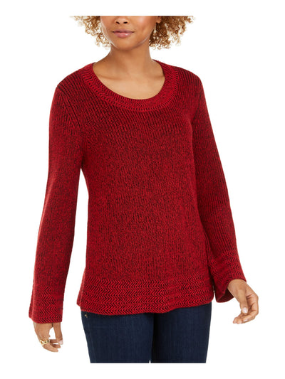 STYLE & COMPANY Womens Red Textured  Knitted Printed Long Sleeve Scoop Neck T-Shirt Petites PL