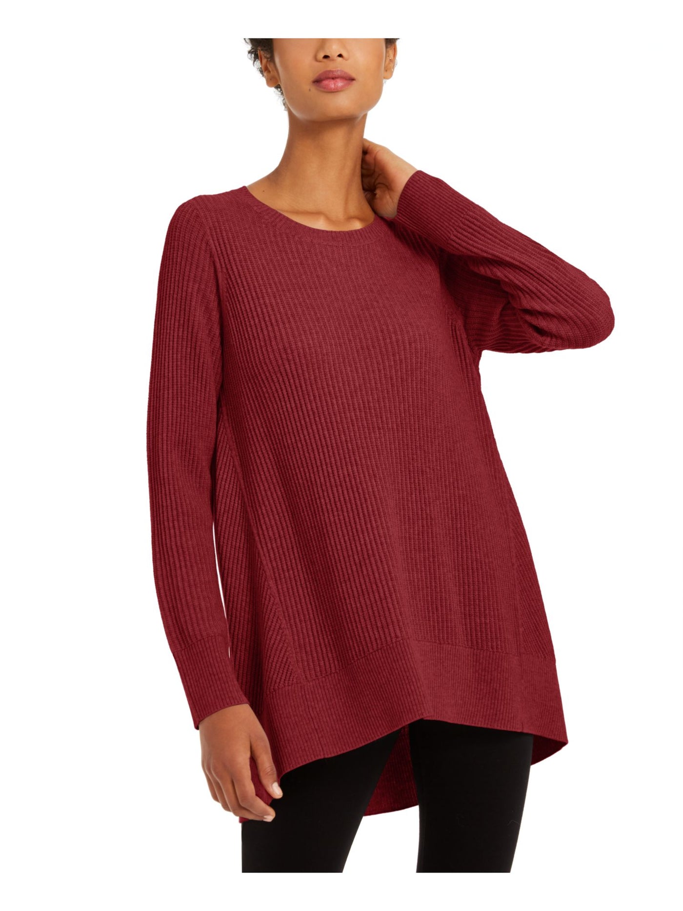 EILEEN FISHER Womens Red Textured Pinstripe Crew Neck Tunic Sweater PP