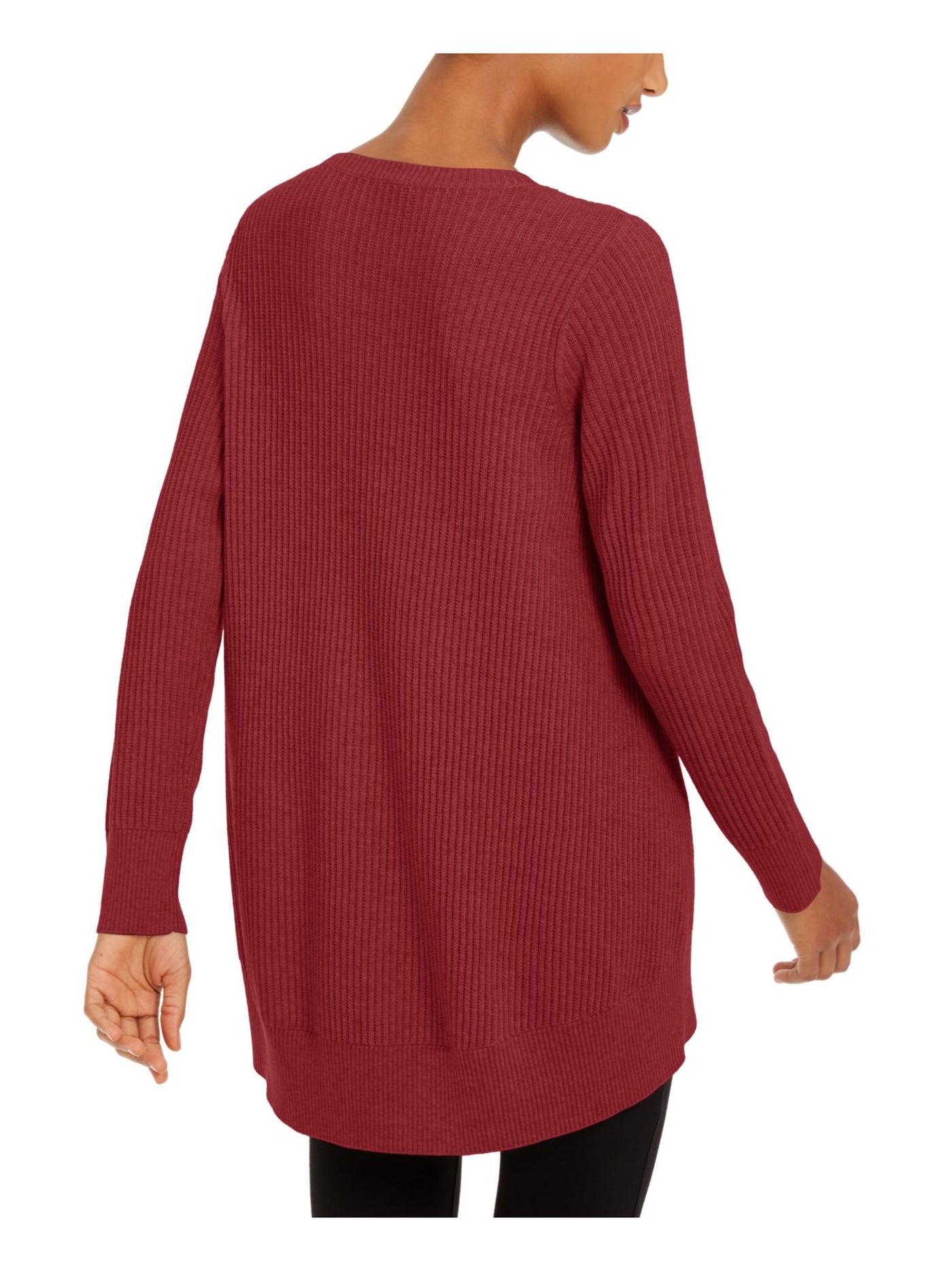 EILEEN FISHER Womens Red Textured Pinstripe Crew Neck Tunic Sweater PP