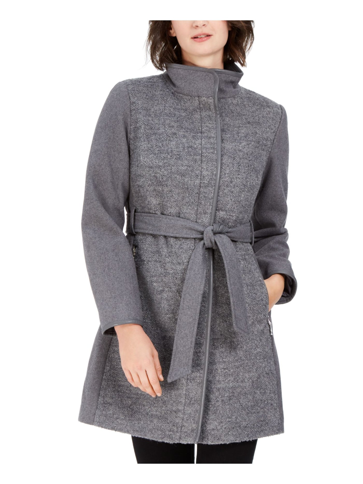 POLAROID Womens Gray Belted Coat Petites Size: PXS