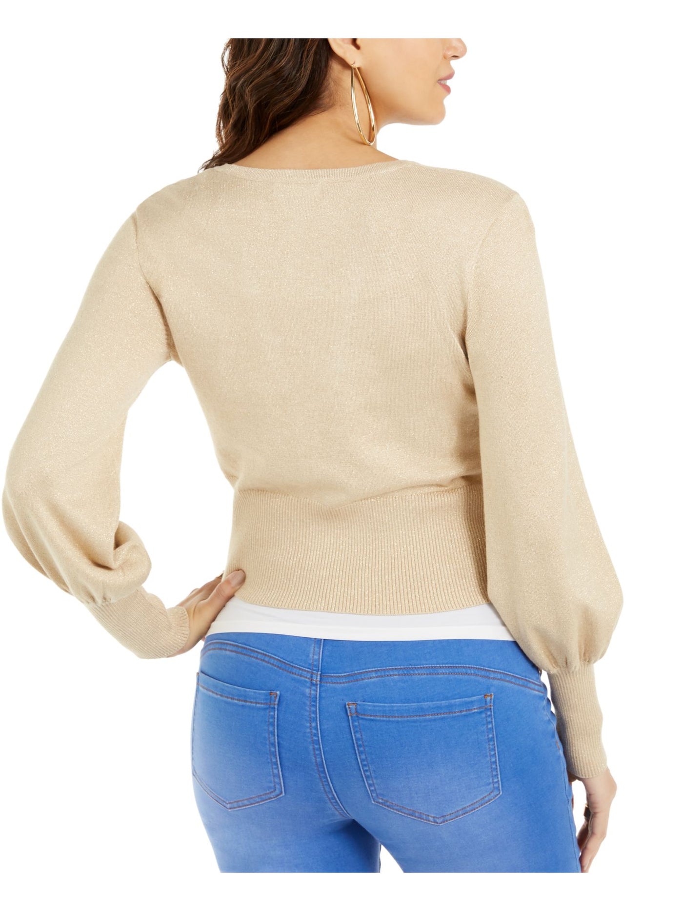 THALIA SODI Womens Gold Metallic Rhinestone-button Long Sleeve V Neck Sweater XL