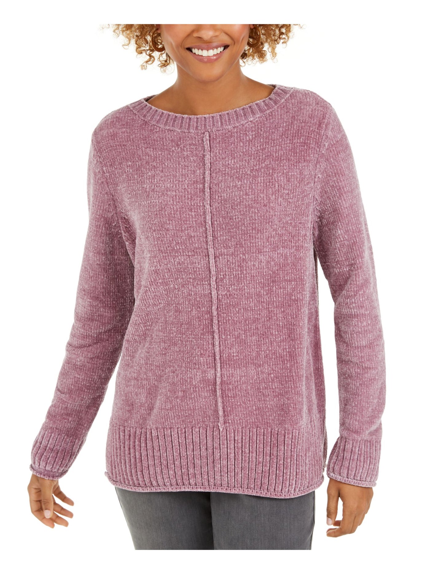 STYLE & COMPANY Womens Purple Heather Long Sleeve Jewel Neck Sweater Size: XXL