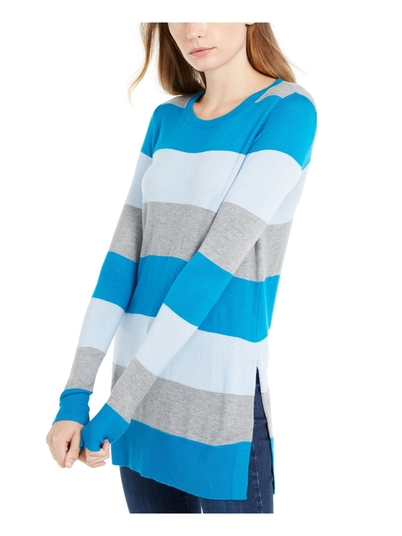 MAISON JULES Womens Blue Color Block Long Sleeve Sweater Size: XL