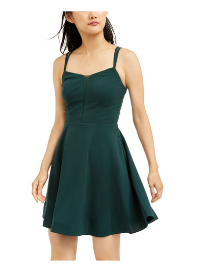TEEZE ME Womens Green Spaghetti Strap Illusion Neckline Short Party Fit + Flare Dress Juniors 9