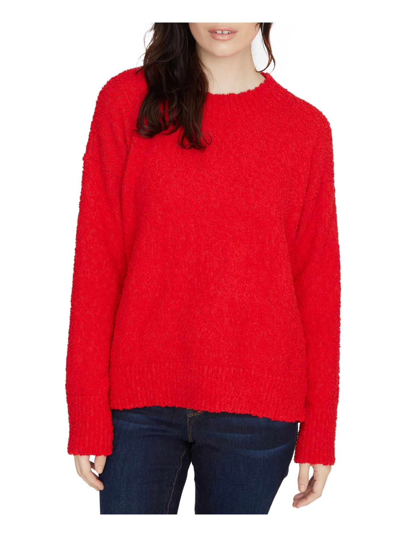 SANCTUARY Womens Red Textured High-low Hem Long Sleeve Crew Neck Wear To Work Hi-Lo Sweater L