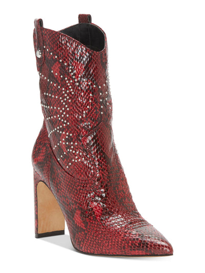 JESSICA SIMPSON Womens Maroon Snake Cushioned Studded Bazil Pointed Toe Block Heel Slip On Western Boot 7.5 M