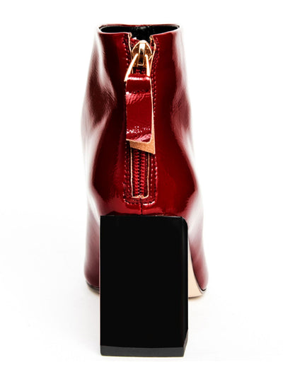 VHNY Womens Red Comfort Maureen Pointed Toe Block Heel Zip-Up Booties 6.5