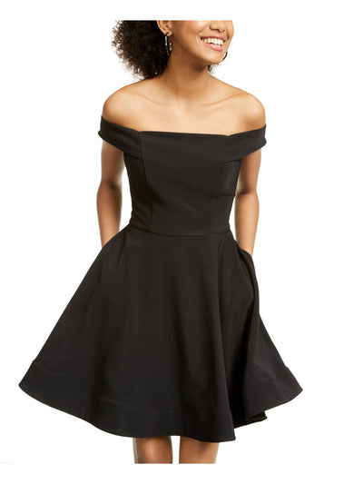 CRYSTAL DOLLS Womens Black Embellished Sleeveless Off Shoulder Above The Knee Formal Fit + Flare Dress Juniors XL