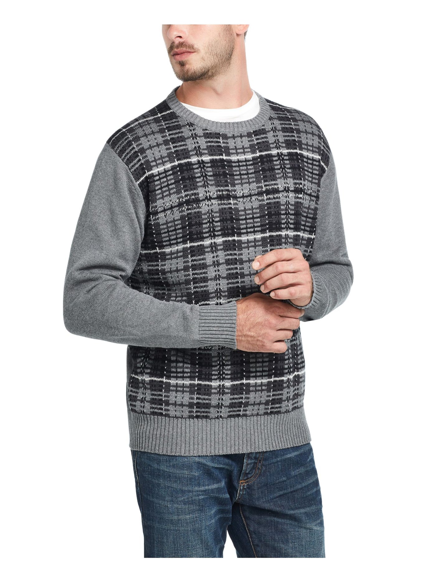 WEATHERPROOF VINTAGE Mens Gray Patterned Long Sleeve Crew Neck Classic Fit Vintage Look Pullover Sweater S