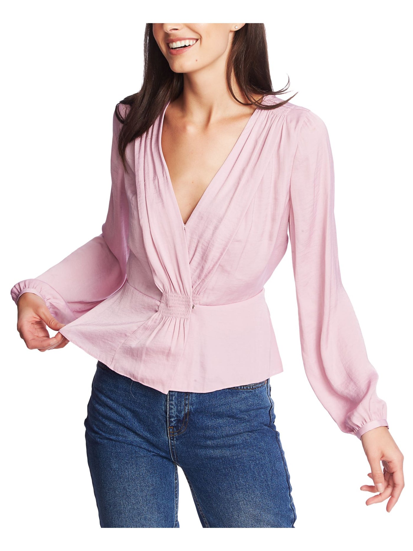 1. STATE Womens Pink Buttoned Long Sleeve V Neck Blouse Juniors Size: XXS