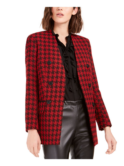 BAR III Womens Black Collarless Double-breasted Houndstooth Evening Blazer Jacket 6