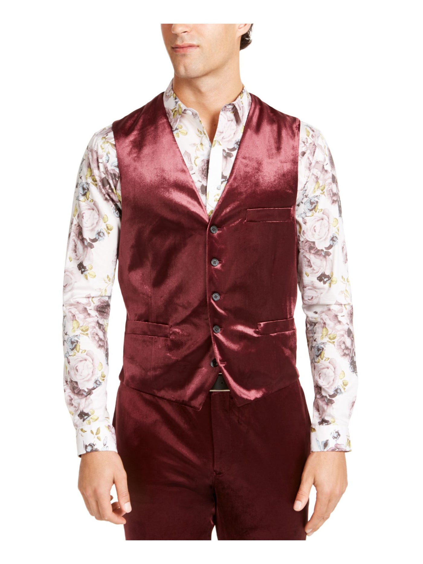 INC Mens Burgundy Belted, Single Breasted, Slim Fit Suit Separate Blazer Jacket 4XL Tall